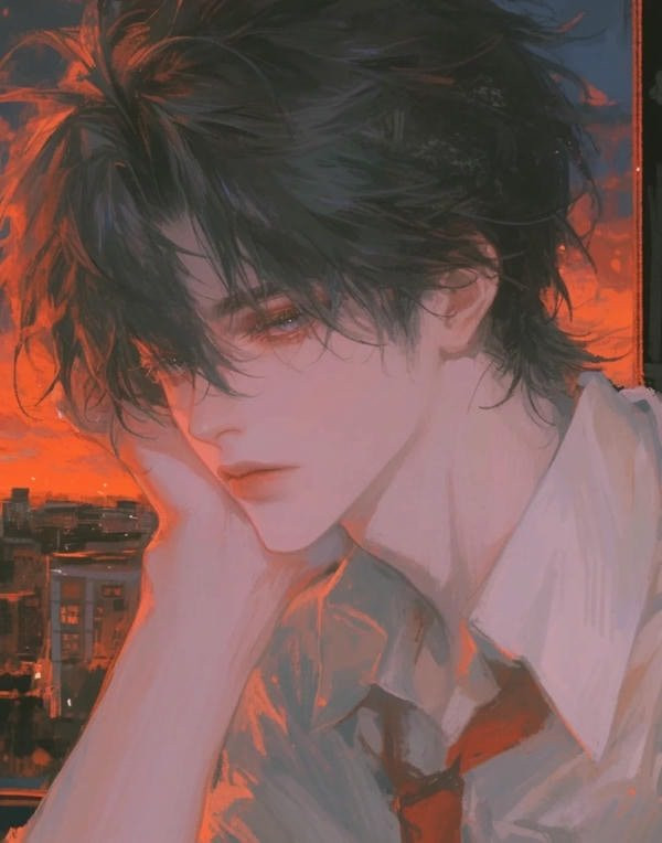 Chàng trai anime học đường đang ngủ gục trên bàn học