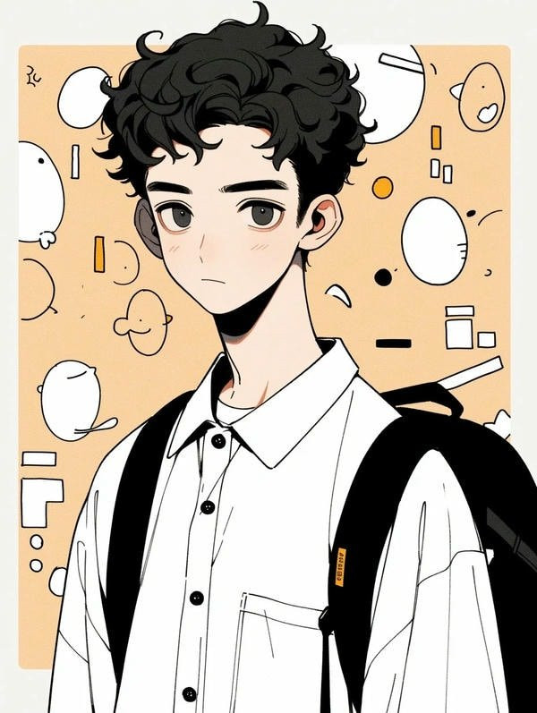 Chàng trai anime học đường đi bộ về nhà lúc hoàng hôn