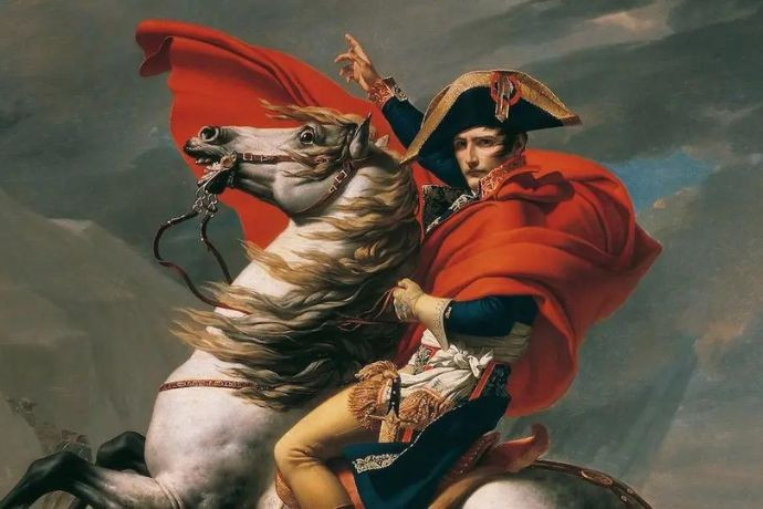 Chi tiết bức tranh Napoleon cưỡi ngựa, cho thấy kỹ thuật sử dụng ánh sáng và bóng tối (chiaroscuro) của họa sĩ David.