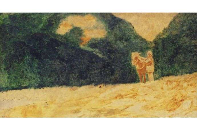 Chi tiết bức tranh sơn mài Bác Hồ ở Chiến khu Việt Bắc khắc họa Chủ tịch Hồ Chí Minh bên ngựa