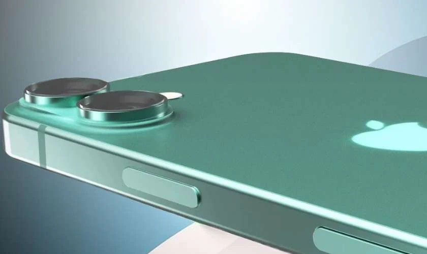 Chi tiết cụm camera dọc trên mô hình iPhone 16 màu Green