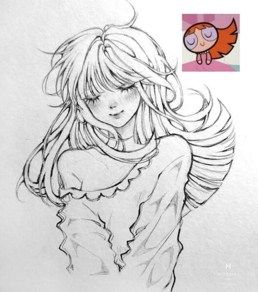 Khám Phá Nghệ Thuật Vẽ Tranh Anime Nữ Tuyệt Đẹp Chi tiết đôi mắt to tròn và biểu cảm của nhân vật vẽ tranh anime nữ