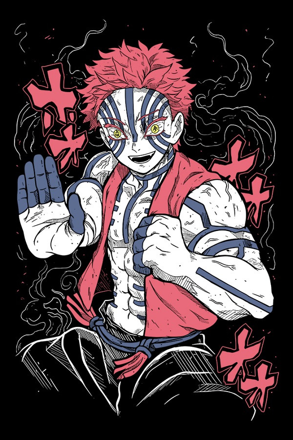 Chi tiết hình xăm màu xanh đặc trưng trên cơ thể Akaza