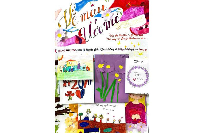 Chi tiết tranh vẽ và chữ viết trên một tờ báo tường