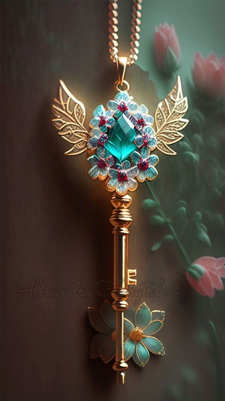 Chiếc chìa khóa vàng đặt trên một mặt phẳng phản chiếu, tạo hiệu ứng thị giác ấn tượng