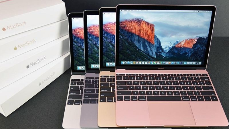 Chiếc MacBook Retina 12 inch màu vàng hồng siêu mỏng nhẹ, minh họa tính di động tối đa