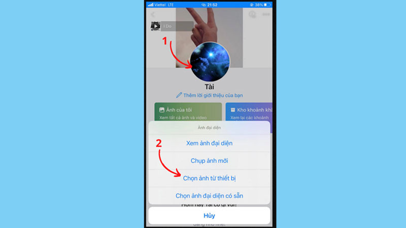 Chọn ảnh đại diện Zalo từ thiết bị hoặc ảnh có sẵn