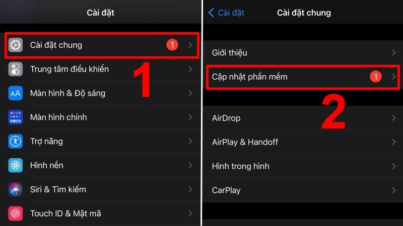 Chọn Cập nhật phần mềm (Software Update) trong Cài đặt chung