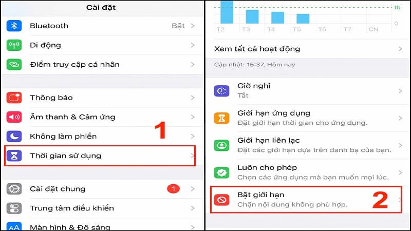 Chọn Giới hạn nội dung &amp; quyền riêng tư trong Thời gian sử dụng (Screen Time)