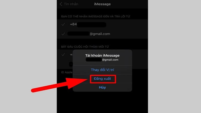 Chọn ID Apple và Đăng xuất khỏi iMessage