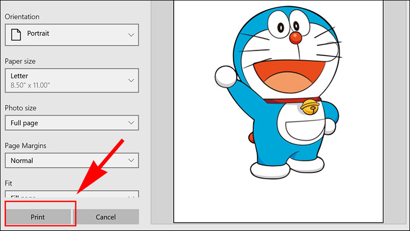 Chọn lệnh &quot;Print&quot; (In) từ hộp thoại tùy chọn để tiếp tục quá trình