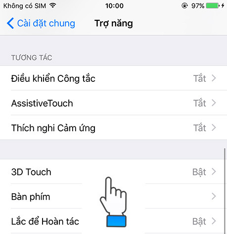 Chọn tùy chọn 3D Touch trong cài đặt Trợ năng