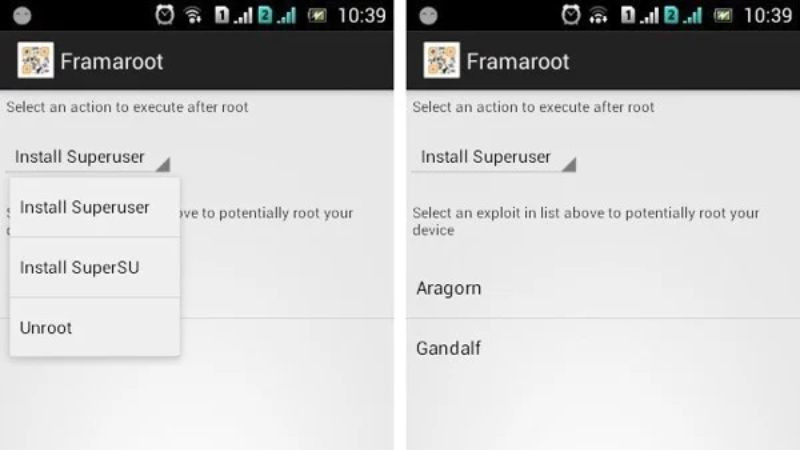 Chọn tùy chọn &quot;Install Superuser&quot; trong FramaRoot để cấp quyền superuser cho thiết bị Android