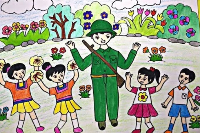 Chú bộ đội cùng người dân dọn dẹp môi trường