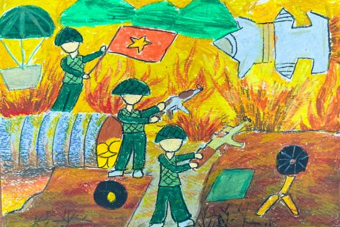 Chú bộ đội trong tư thế sẵn sàng chiến đấu