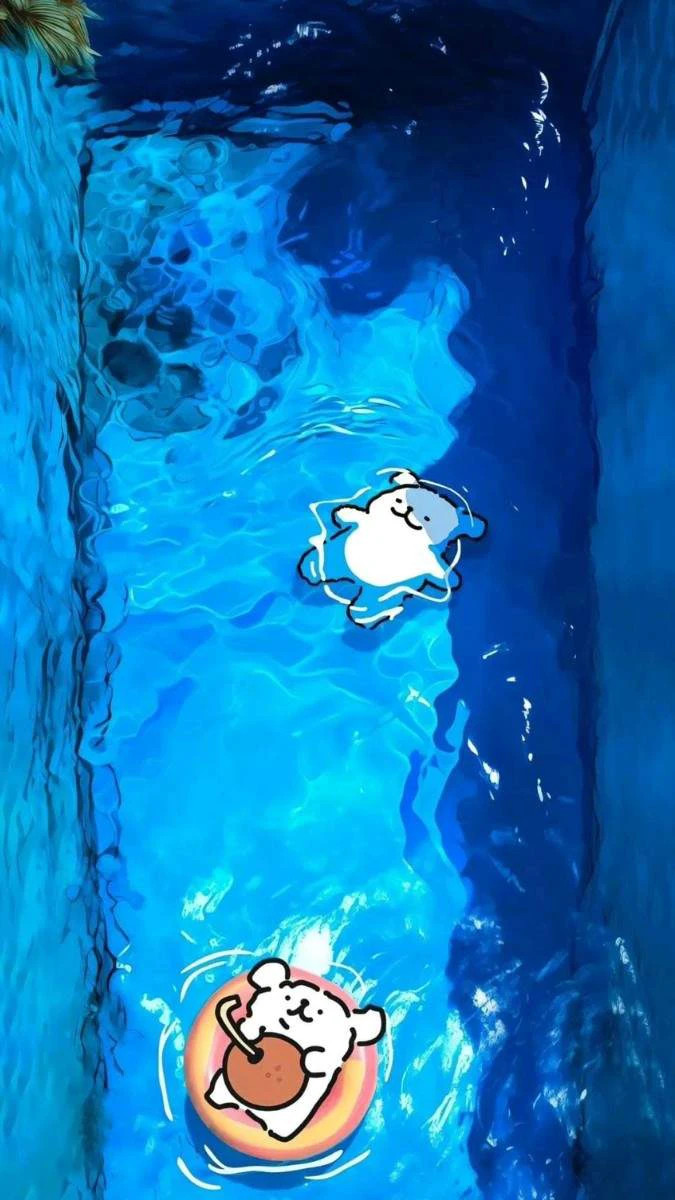 Chú gấu đáng yêu nằm giữa hồ nước xanh dương