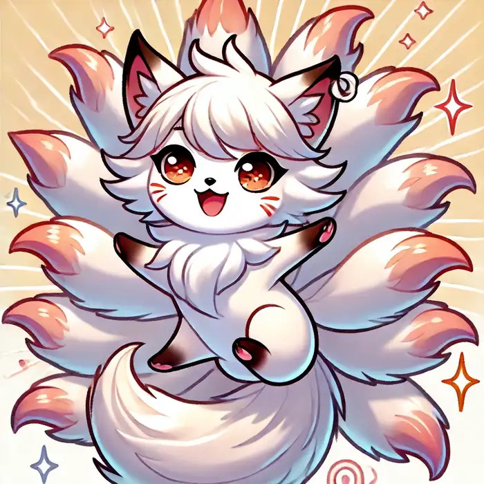 Chú hồ ly chibi tinh nghịch, đáng yêu với bộ lông trắng muốt