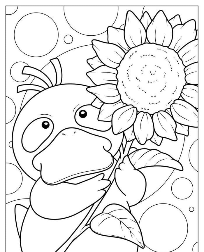 Chú vịt hoạt hình đáng yêu cầm bông hoa hướng dương