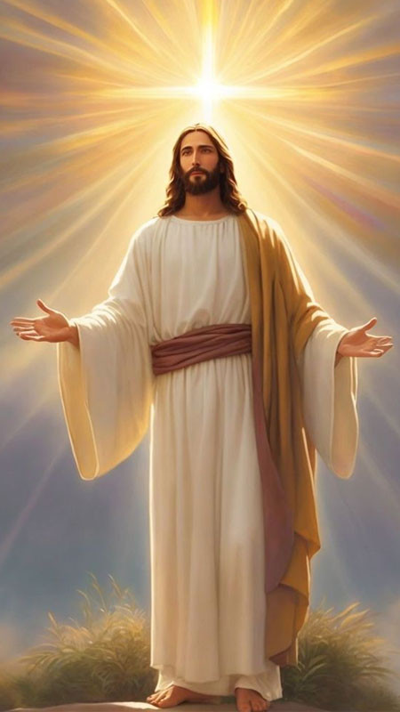 Chúa Giêsu dang tay trên nền trời xanh biếc đầy hy vọng