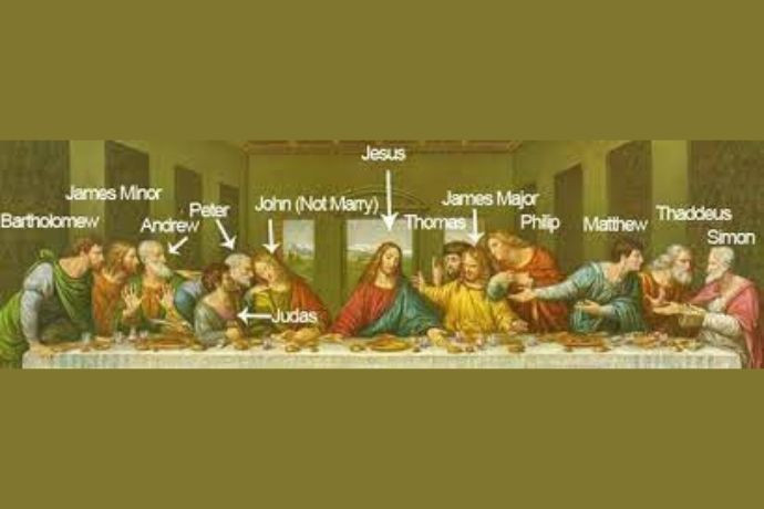 Chúa Jesus ngồi giữa, vây quanh là 12 tông đồ trong khoảnh khắc kịch tính của Bữa tiệc cuối cùng