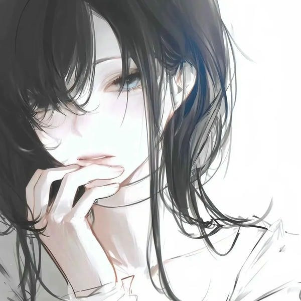 Close-up anime girl tóc trắng mắt đỏ, ánh nhìn lạnh lẽo