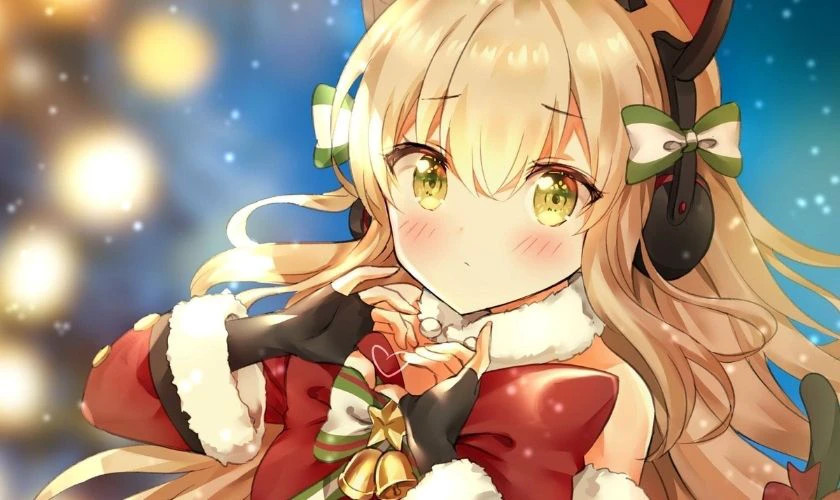 Cô gái anime chibi má hồng đáng yêu đón Giáng sinh