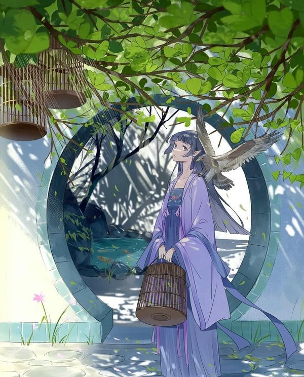 Cô gái anime cổ trang trong bộ Kimono
