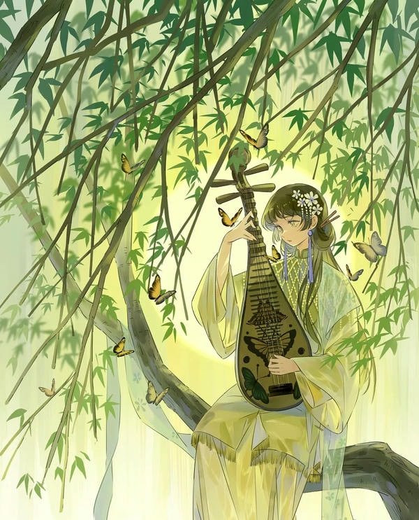 Cô gái anime cổ trang trong khung cảnh cung điện