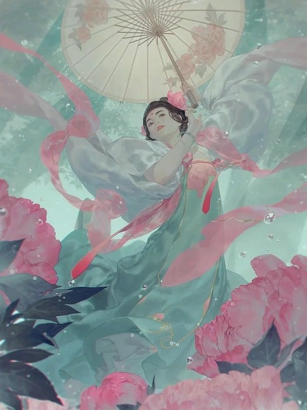 Cô gái anime cổ trang với nụ cười tươi tắn