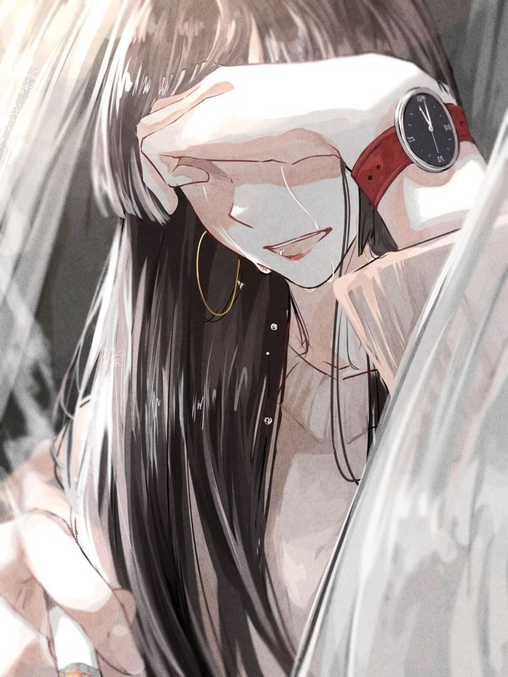 Cô gái anime khóc với nụ cười mạnh mẽ đầy kiên cường