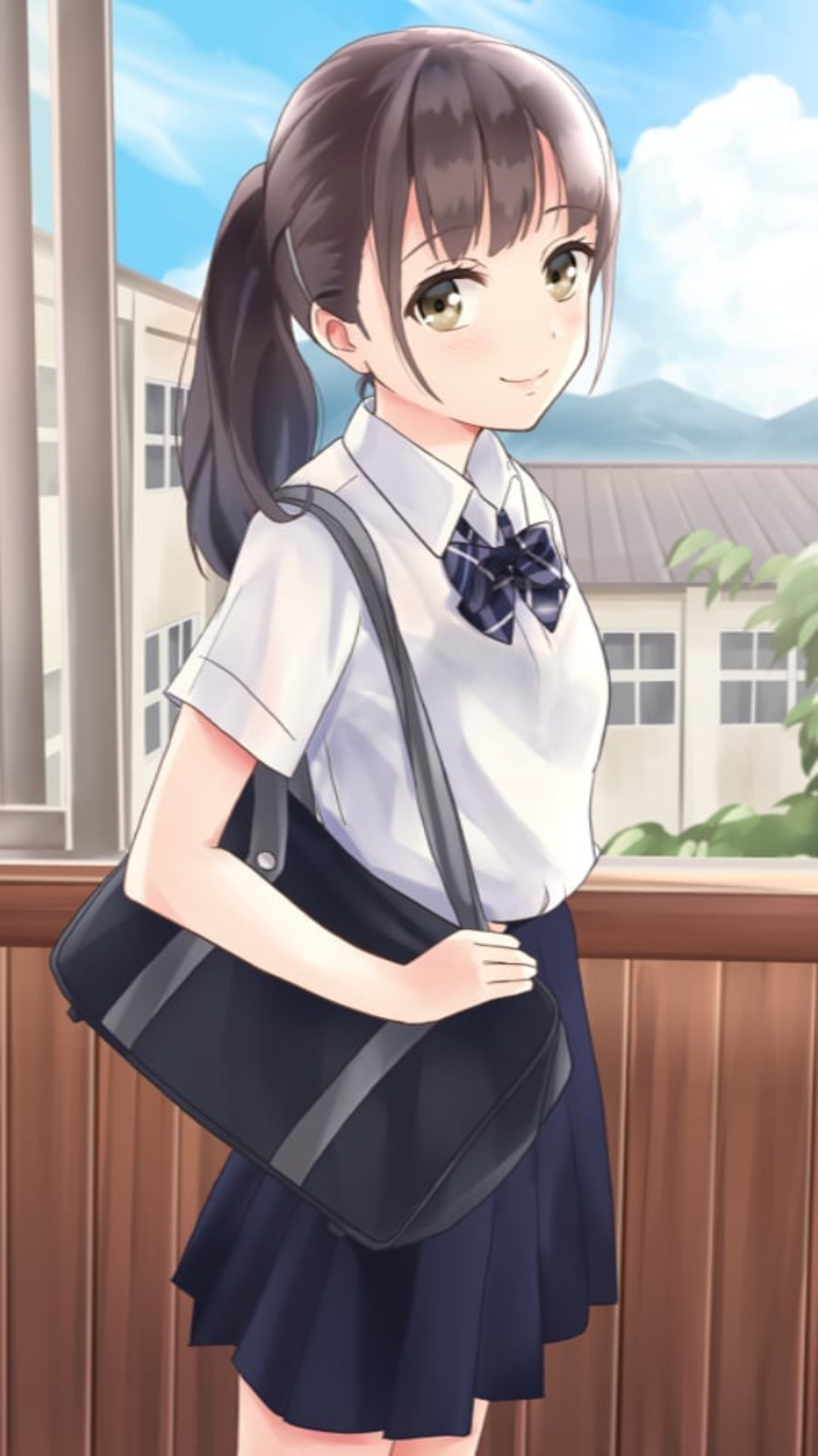 Cô gái anime nữ sinh mỉm cười dịu dàng