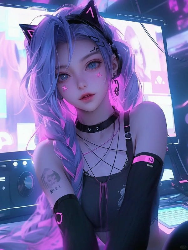 Cô gái anime tóc xanh lá cây với trang phục mỏng manh