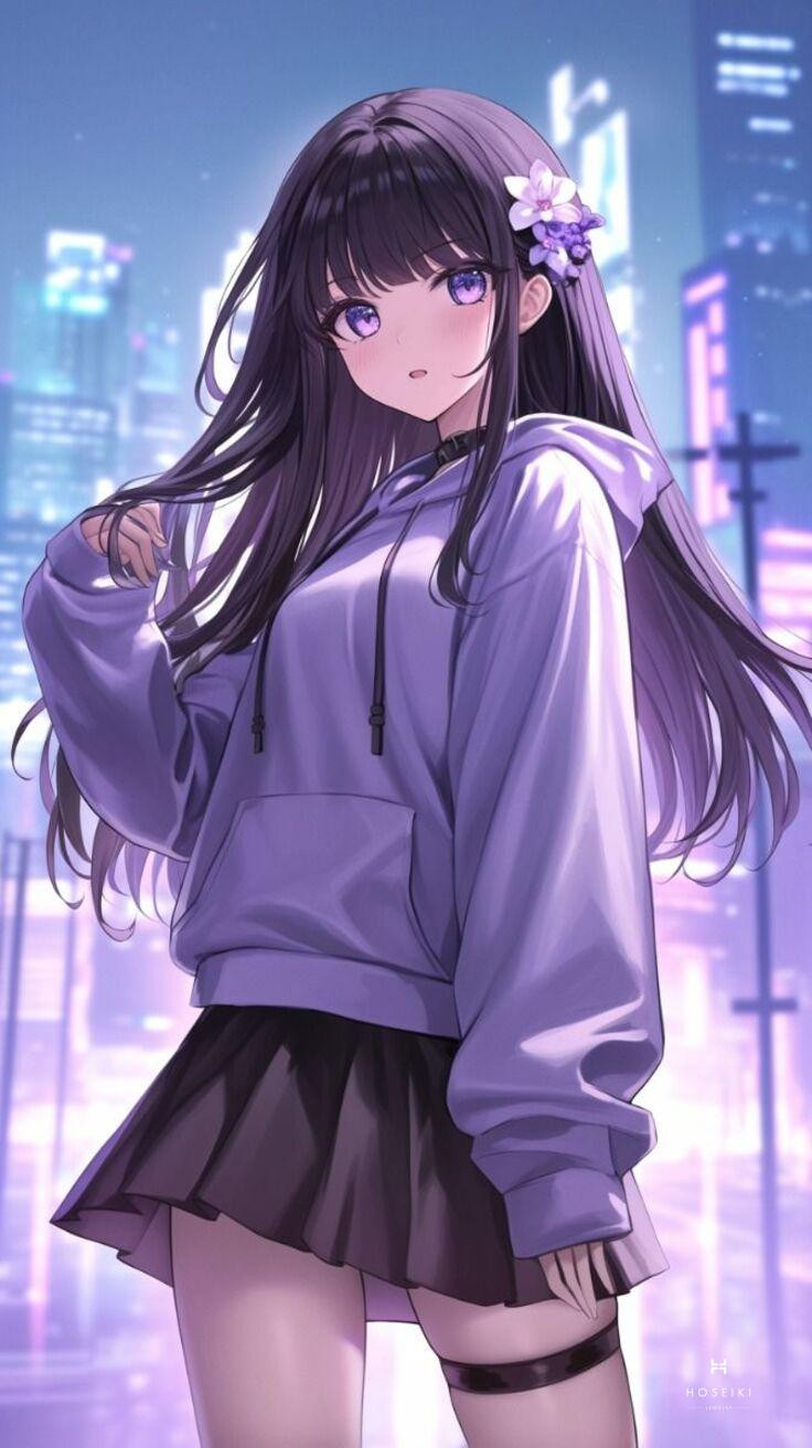 Cô gái anime với mái tóc màu nổi bật tạo điểm nhấn