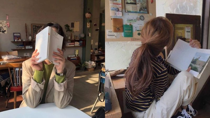 Cô gái dùng tờ báo che mặt khi ngồi chụp ảnh dáng đẹp che mặt