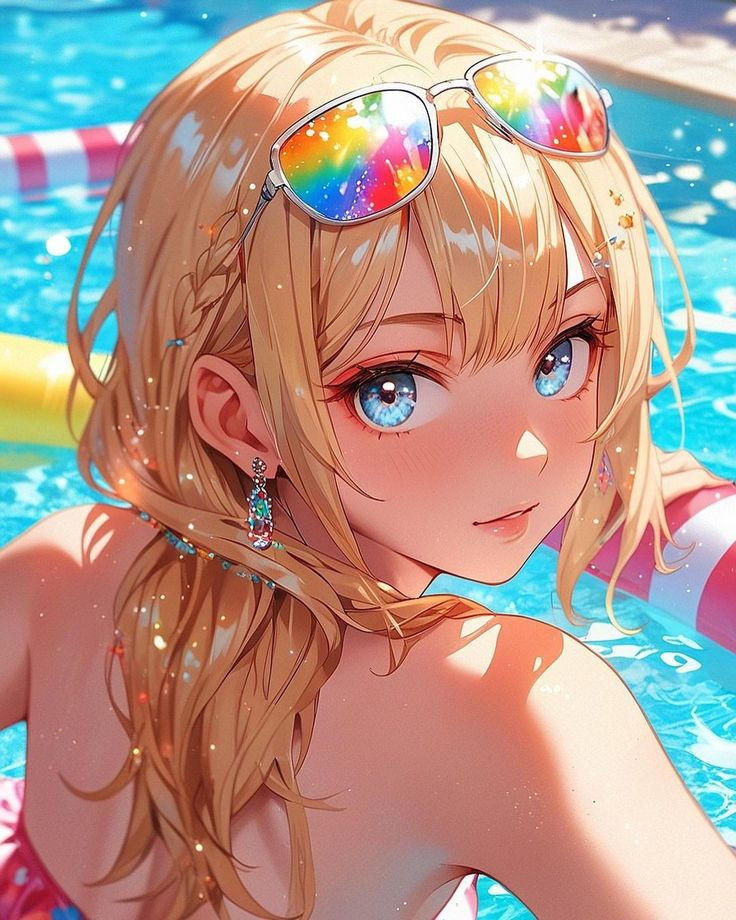 Cô gái tóc vàng trong bộ bikini tại hồ bơi