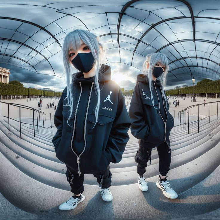 Cô nàng anime mặc hoodie và đeo khẩu trang đen