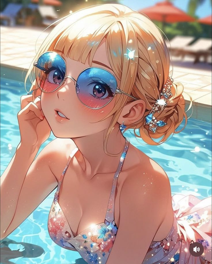 Cô nàng anime tóc vàng đeo kính cực cuốn hút trong bikini