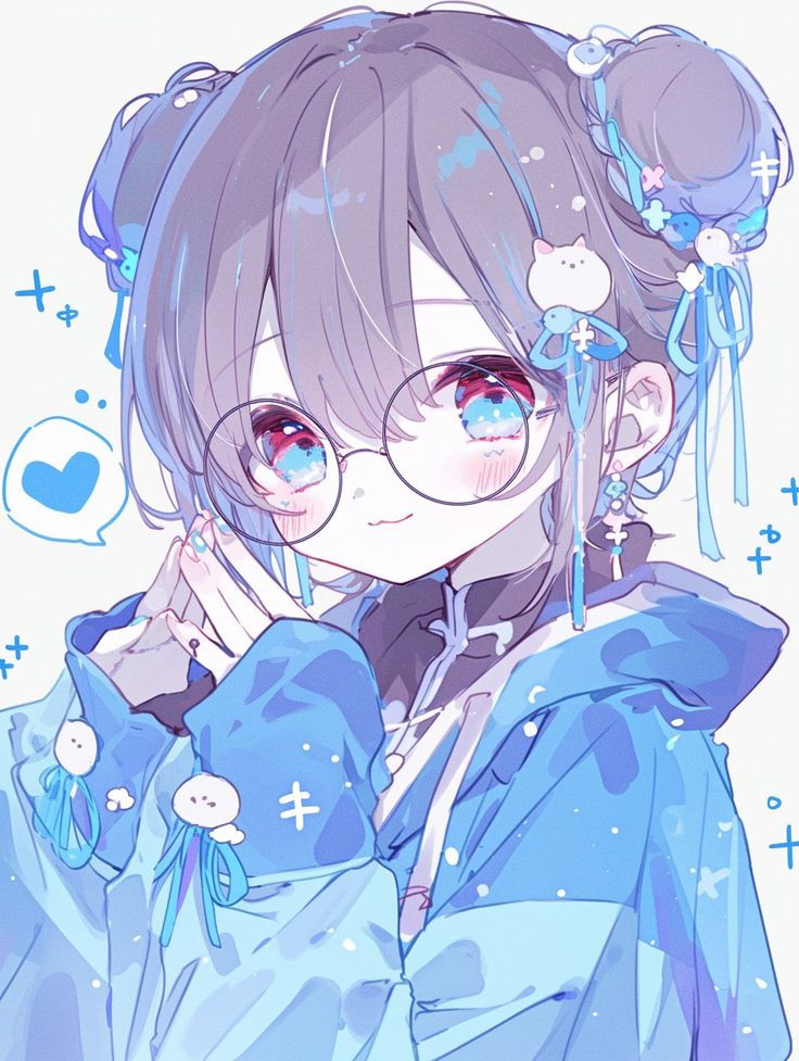 Cô nàng chibi đeo kính với mái tóc búi hai bên