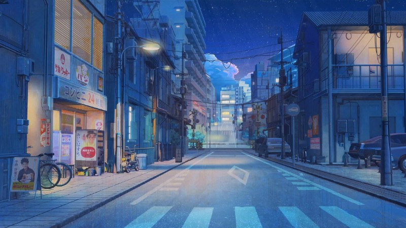 Con hẻm nhỏ với đèn lồng và không khí cổ kính trong tranh phong cảnh anime