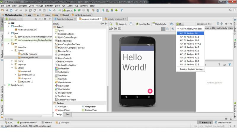 Cửa sổ bắt đầu dự án mới trong Android Studio, bước đầu tạo ứng dụng Hello World