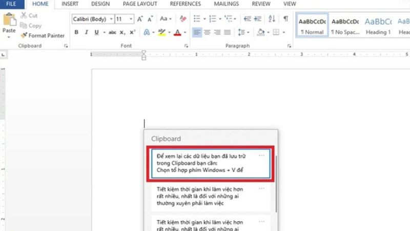 Dán dữ liệu đã sao chép từ Lịch sử Clipboard vào tài liệu văn bản