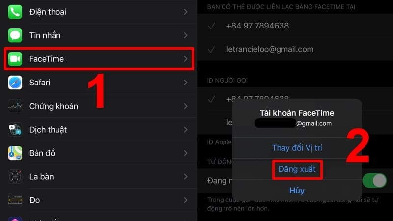 Đăng xuất khỏi FaceTime bằng cách chạm vào ID Apple trong cài đặt
