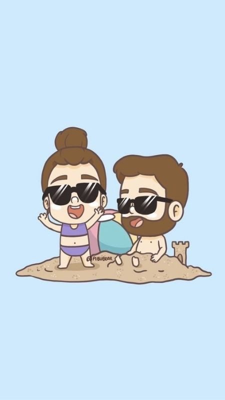 Đi tắm biển vẫn không quên được pha trò của hai người yêu nhau trong hình hoạt hình
