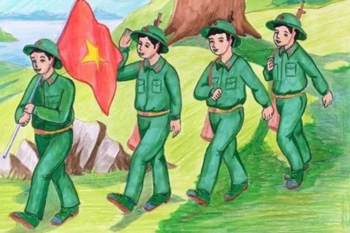 Đoàn chú bộ đội hành quân trên đường