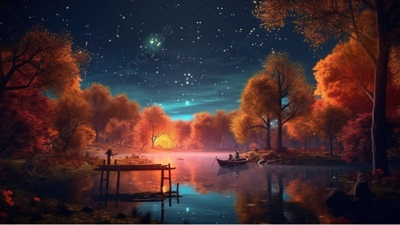 Chiêm ngưỡng hình ảnh thiên nhiên đẹp 3D sống động Dòng sông lấp lánh ánh trăng và sao đêm trong ảnh 3D thiên nhiên