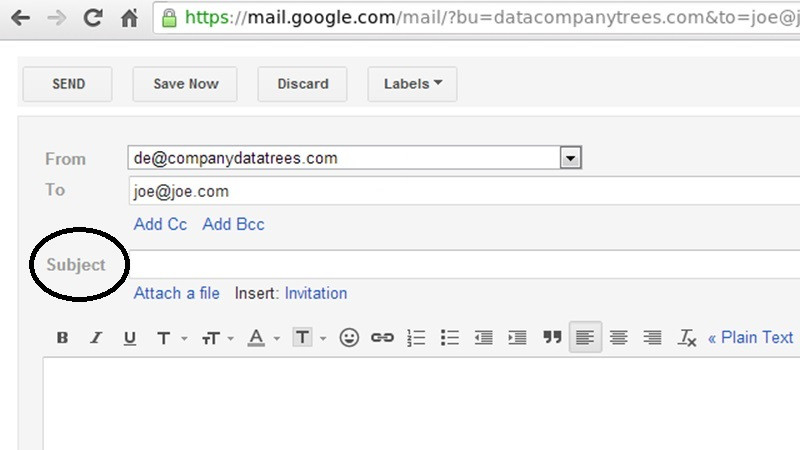 Dòng 'Subject' là nơi nhập chủ đề tóm tắt nội dung của thư điện tử