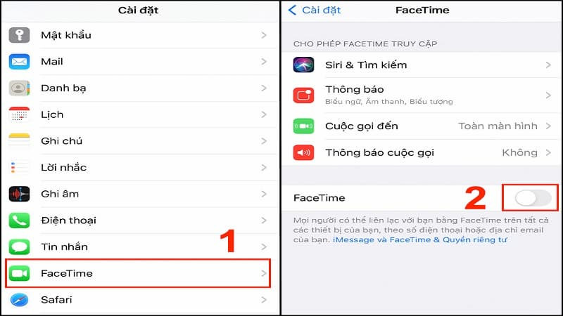 Gạt công tắc FaceTime sang trái để tắt tính năng này trong cài đặt