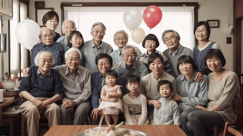 Gia đình mặc Kimono, chụp ảnh bên cạnh hồ nước và cây xanh