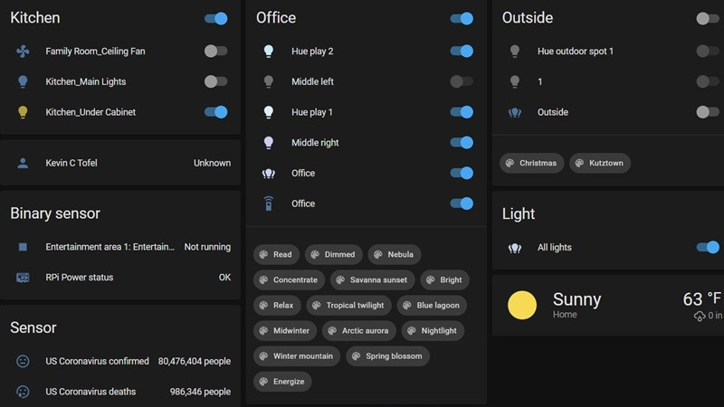 Giao diện bảng điều khiển hiển thị trạng thái giám sát các thiết bị trong hệ thống Home Assistant