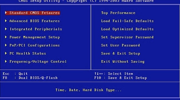 Giao diện BIOS cơ bản hiển thị thông tin hệ thống và tùy chọn cấu hình khởi động máy tính